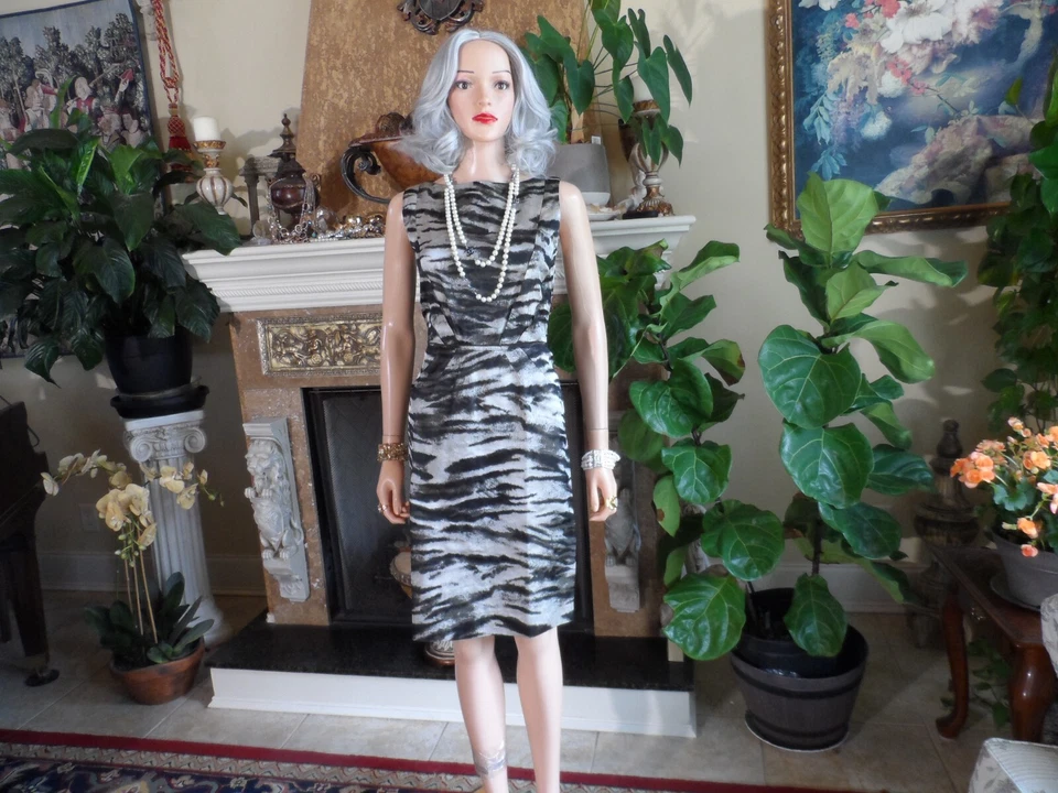 Vestido justo Lanvin marrom/cinza estampa múltipla mistura de seda jacquard tamanho FR 38 -EUA 6 - Imagem 4 de 4