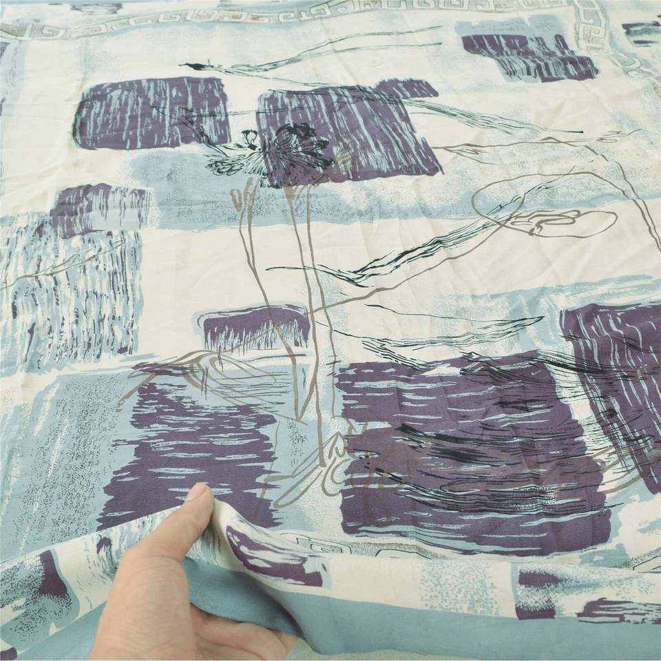 Bufandas Sanskriti Vintage Gris/Blanco Largo Dupatta/Estola Pura Crepé Seda Estampadas Foto 3 de 4