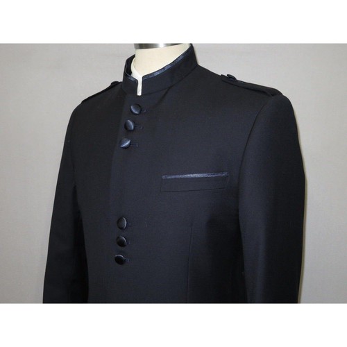 Traje Para Hombres APOLLO KING Bandas Sin Cuello Chino Mandarín Pierna Ancha AG92 Azul Marino - Imagen 3 de 26