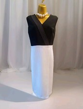 Marks & Spencer Size 14 Pencil Ivory Black Office Business Work Midi Dress Party