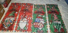 Set Of 4 Christmas Gnomes Outdoor Porch Signs Hanging Banners W/poles 15" x 41"