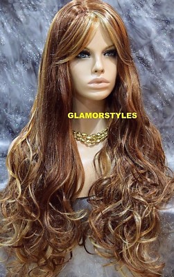 Long Wavy Layered Auburn Blonde Mix Full Synthetic Wig Hair Piece #RS29 NWT