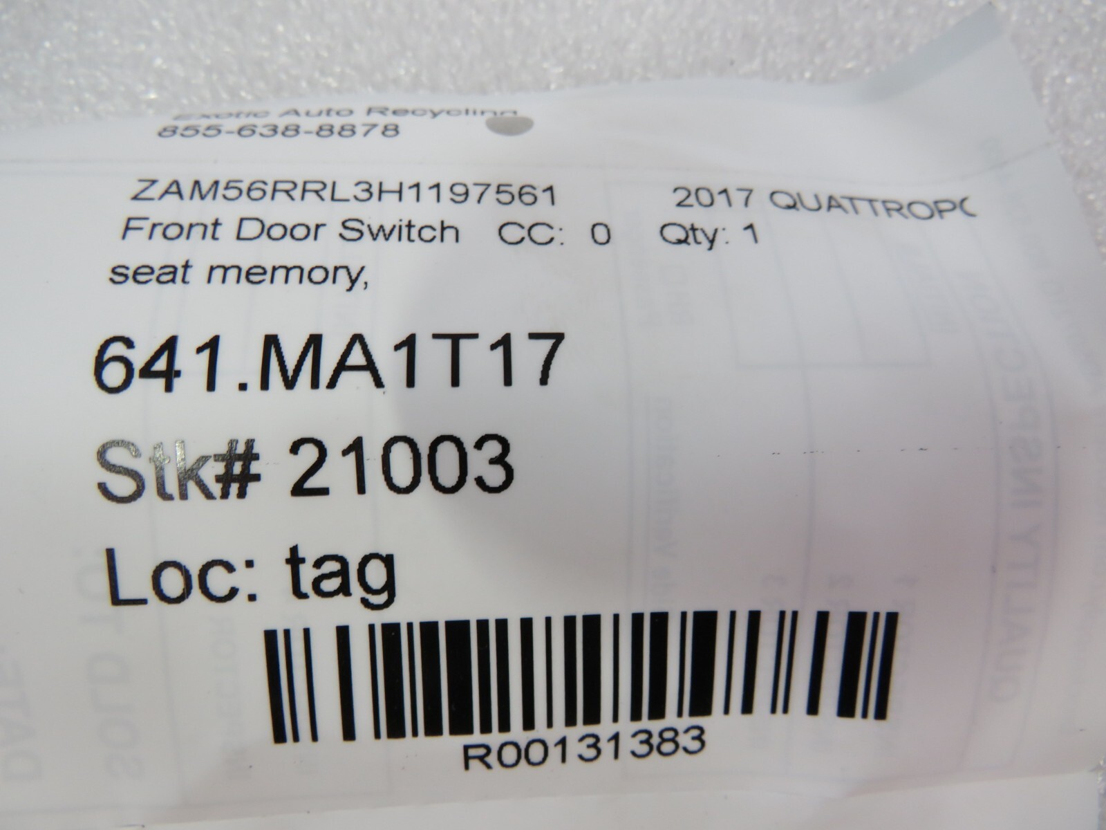 Maserati Quattroporte, Seat Memory Controls, Used, P/N 670024844
