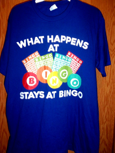 BINGO WHAT HAPPENS at BINGO STAYS AT BINGO blue L t shirt