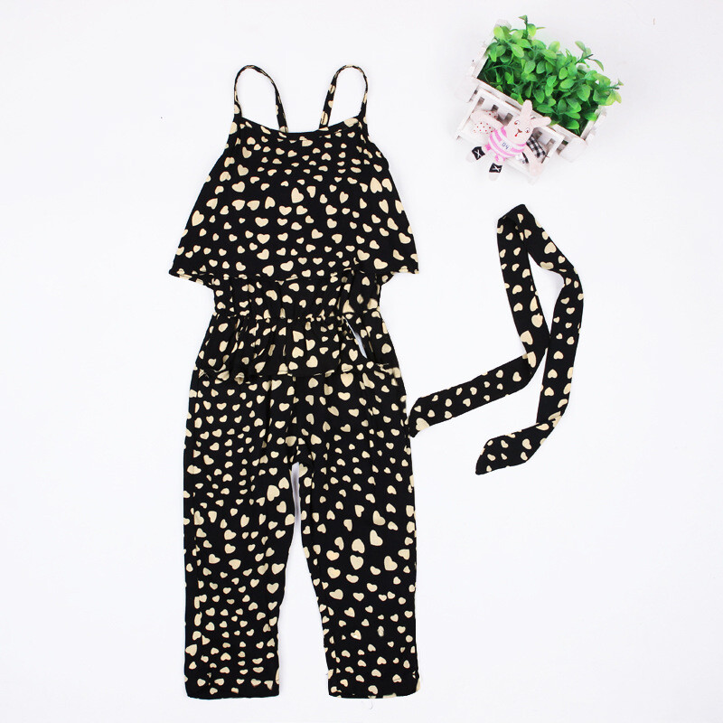 2-Piece Baby Girl's Lovely Jumpsuit Outfit With Belt - Cute Sleeveless Cotton Blend Set