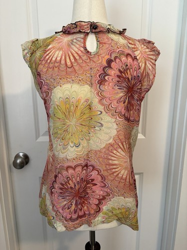 Odille Anthropologie Natural Life Womens Floral Ruffle Top Pink Size 4 - Picture 2 of 4