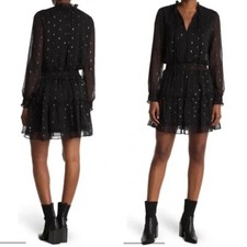 NSR Emma Black Semi Sheer Tiered Ruffle Whimsygoth Ruched Mini Dress Small