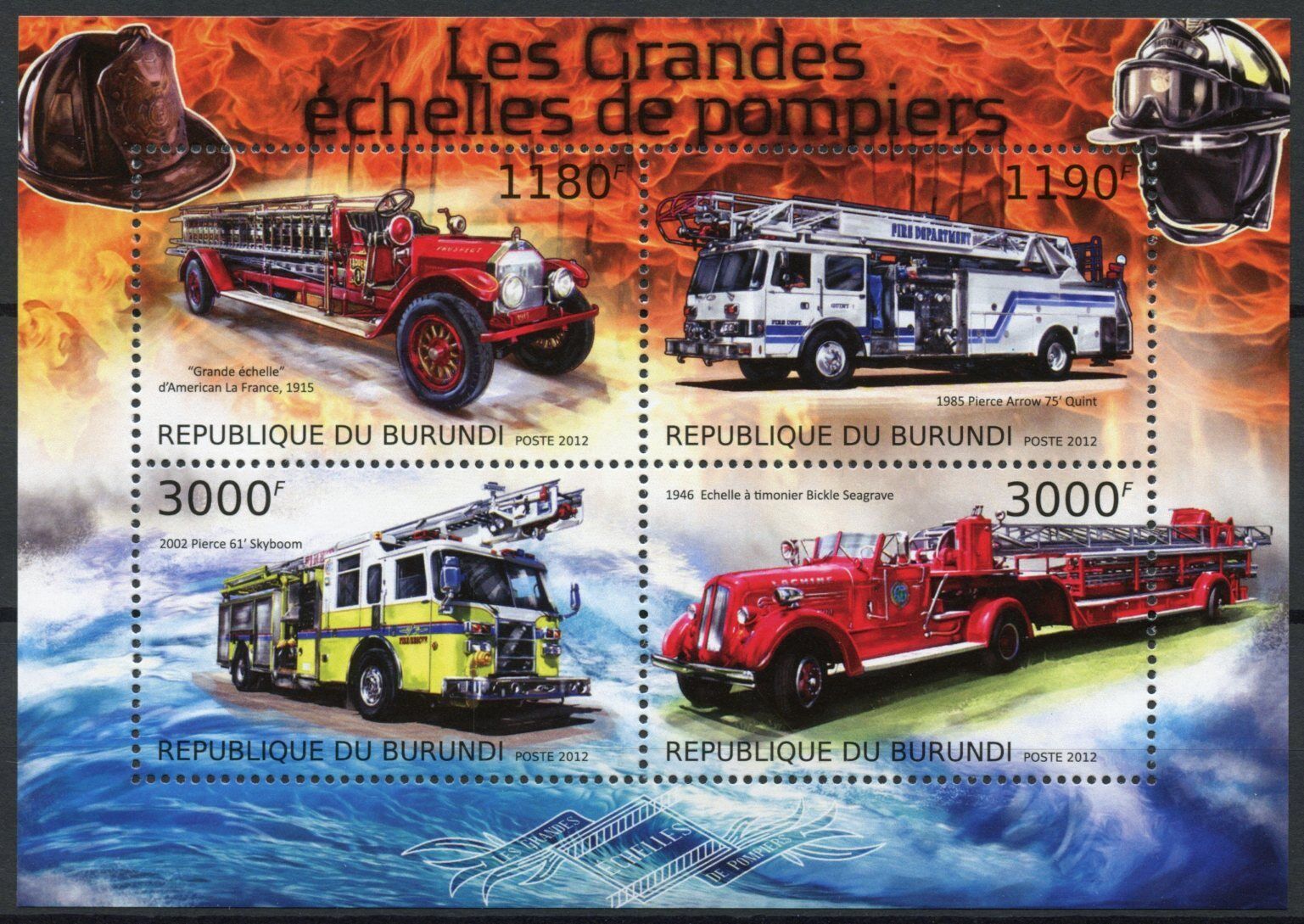 Burundi 2012 MNH Fire Engines Stamps Special Transport American LaFrance 4v M/S 