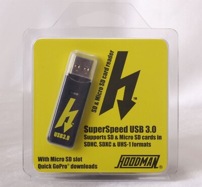Hoodman HUSB3 Compact USB 3.0 SD MicroSD Card Reader SuperSpeed 5 Gb/s Bandwidth