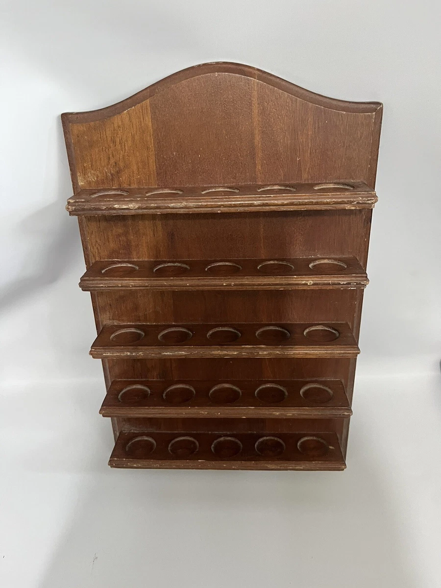 Vintage Dark Wood Thimble Display Case Hanging Wood shelf Trinkets
