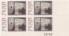 STAMP US SCOTT 1433 "John Sloan" 8 CENT 1971 MNH PB OF 4 LR