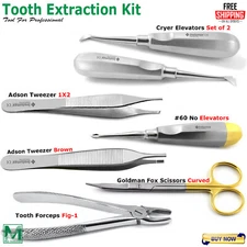 7Pcs Basic Dental Extraction Kit Tooth Forceps Root Elevators Periosteal Molt-9