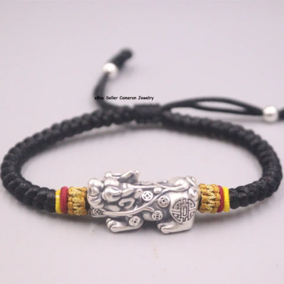 Pure S999 Fine Silve 999 Bangle Men Women Lucky Pixiu Beads Bracelet 3-4g