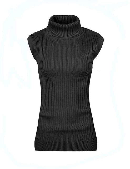 v28 Women Sleeveless High Neck Turtleneck Stretchable Knit, Black, Size Medium for sale online