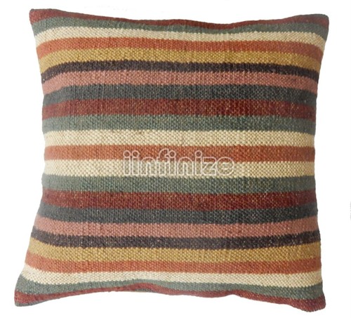 2 Pc 18x18 Tribal Boho Pillow Case Decor Handwoven Wool Jute Kilim Cushion Cover - Picture 5 of 60