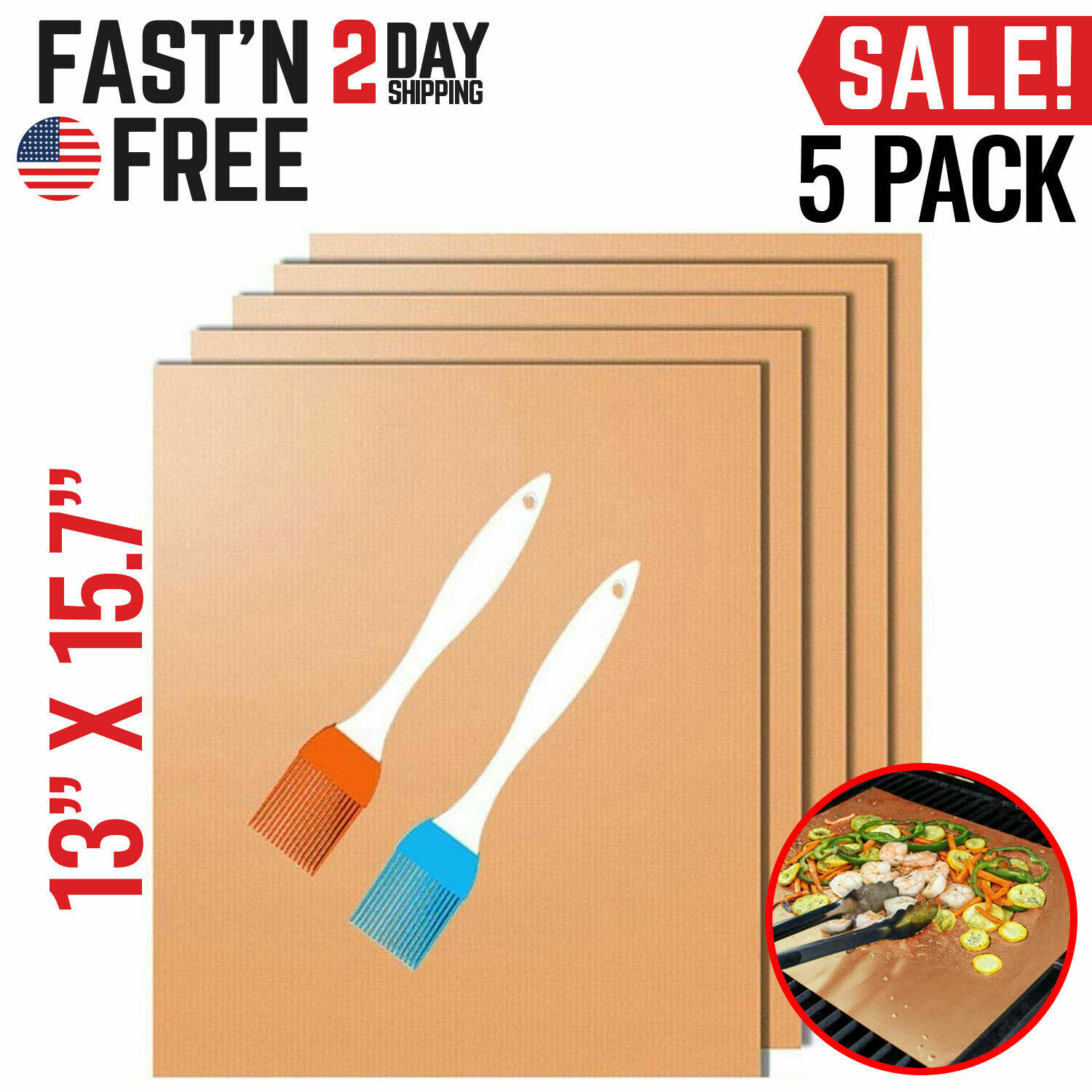 Copper Grill Mat BBQ Pad Non Stick Barbecue Mat Cooking Chef Bake