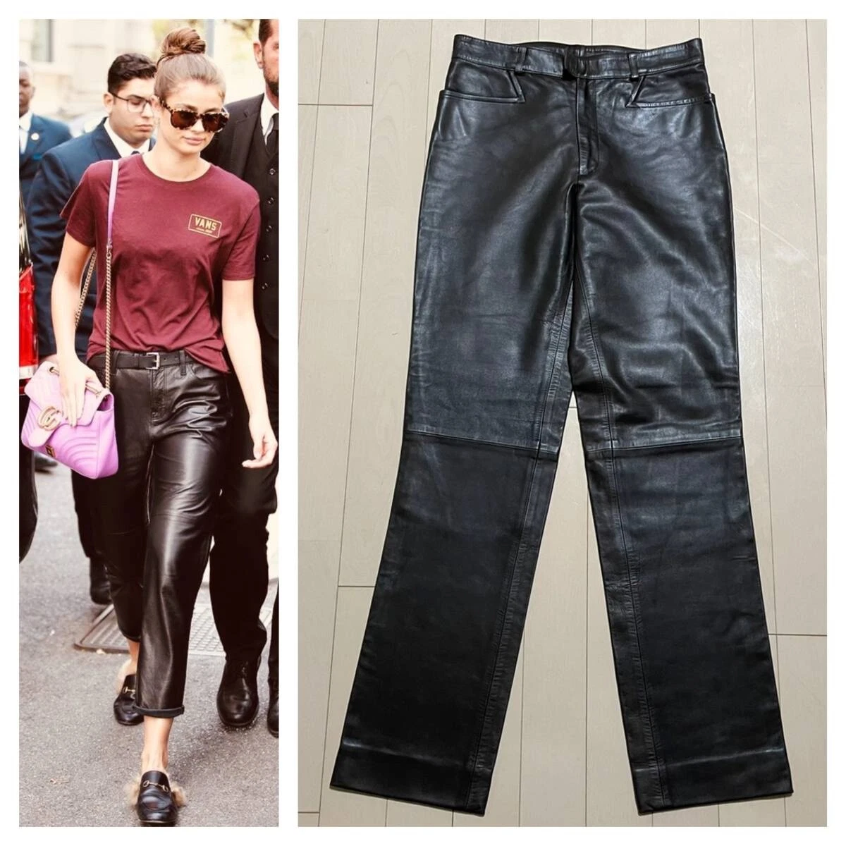 Pantalon en cuir véritable Gucci 38 marron foncé GUCCI