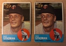 Lot Of (2) 1963 Topps Dick Stigman Baseball Card #89 Twins Pitcher Low Grade