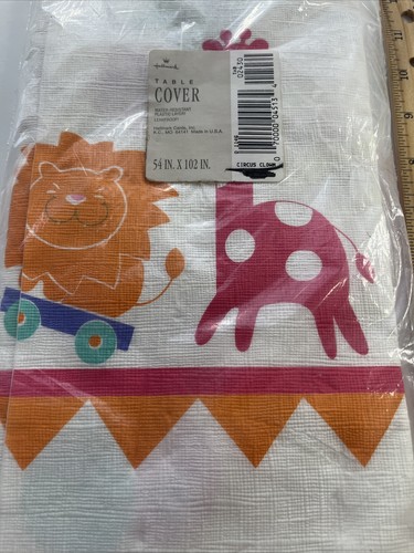 VTG Hallmark Table Cover 54x102 Kid birthday party 1990s clown Elephant Giraffe - Picture 3 of 24