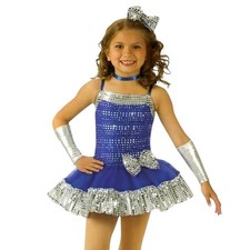 Spotlight Child X-Small Dance Costume Blue  Silver Ballet Tap Dress With Mitts