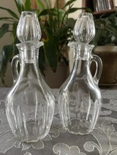 Vintage Oil and Vinegar Cruet Set with Handles Clear Glass Stoppers