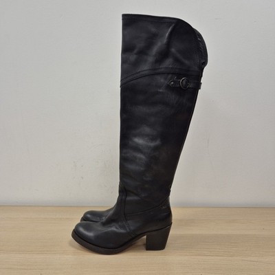 Frye Jane 77556 schwarze Overknee-Stiefel aus Leder mit Absatz UK 4,5 US 6,5