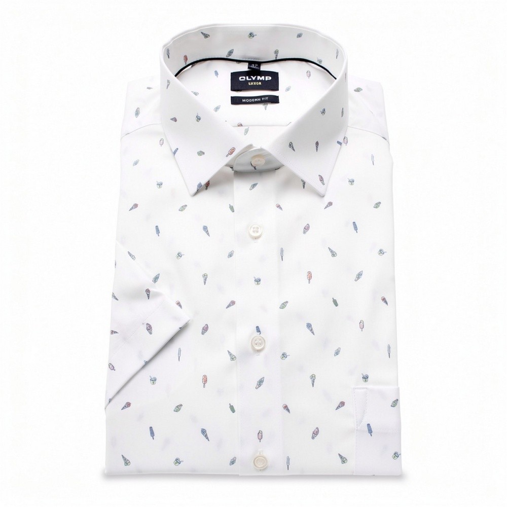 Olymp Luxor Modern Fit Men’s Short Sleeve Business Shirt White Print 127312 00