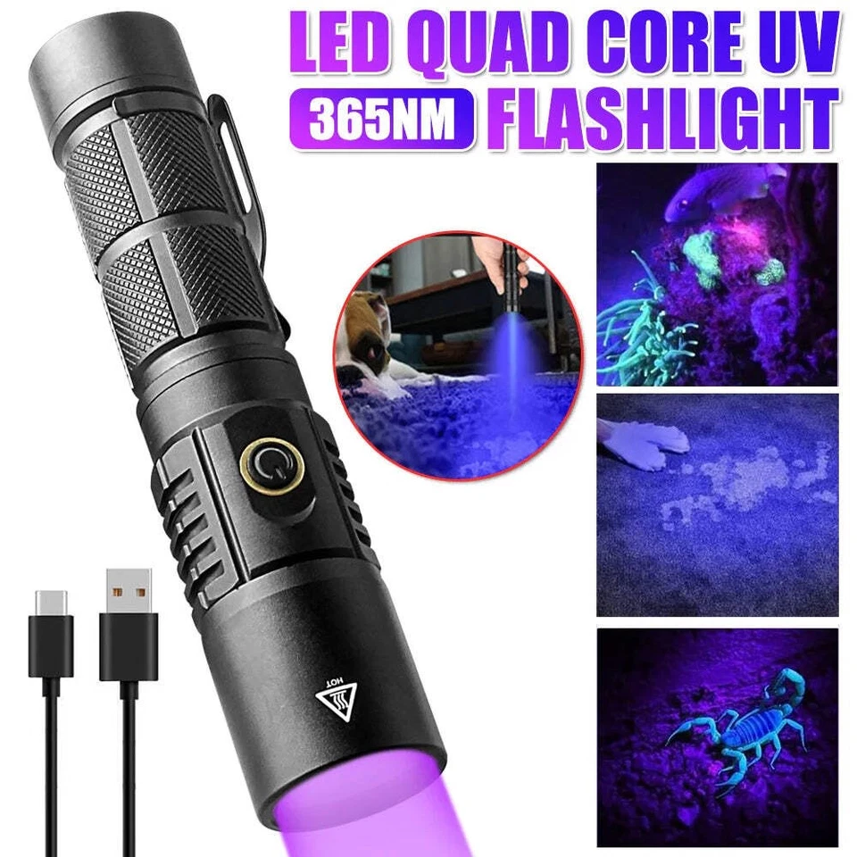 365nm UV Flashlight USB Rechargeable Pet Urine Detector Blacklight - Image 2 of 4