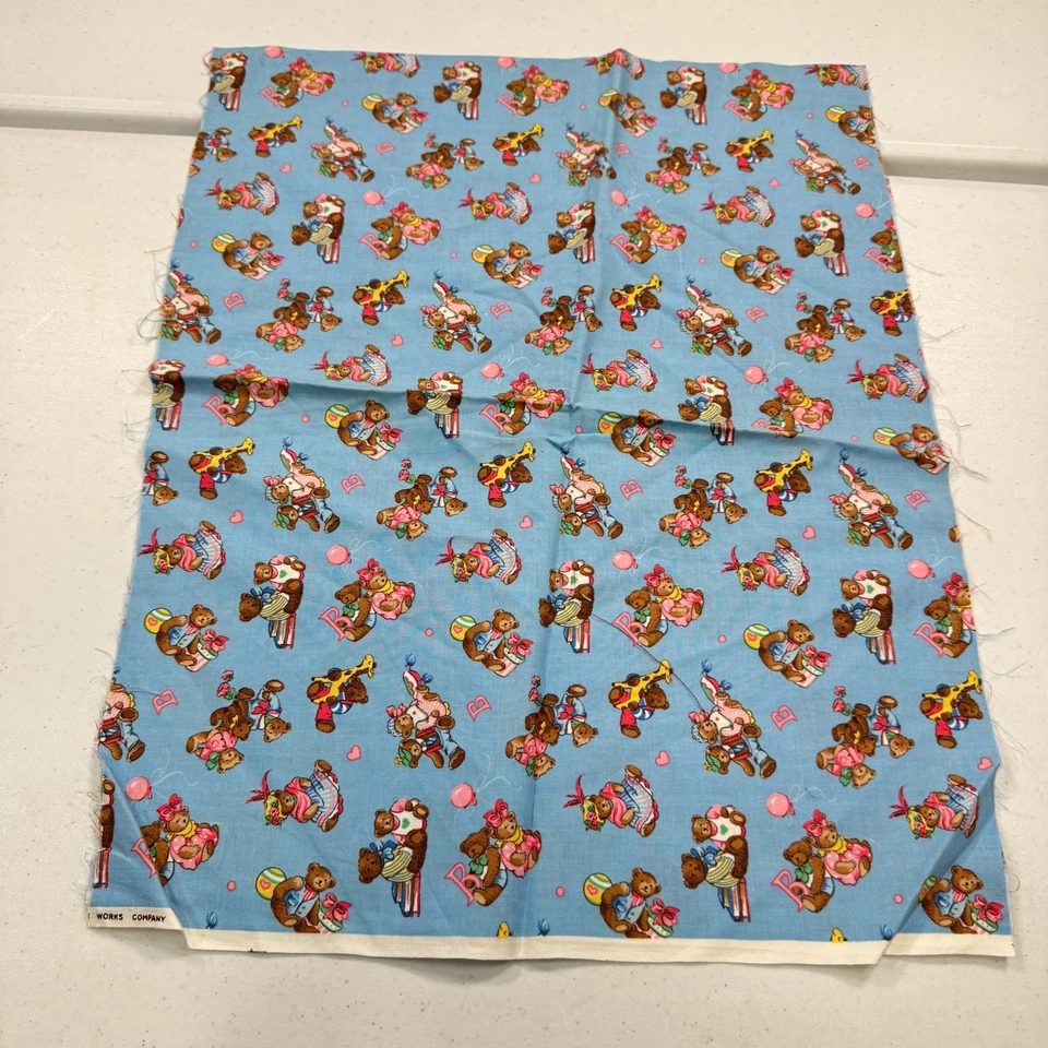 vintage fabric cotton blue bears abc 18x44 - Image 2 of 4