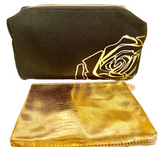 2 x Lancome Black  Gold Makeup Cosmetic Bag Duo New Set of 2