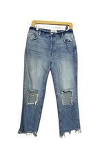 Free People We the Free Straight Leg Cropped Distressed Jeans Button Fly Size 28