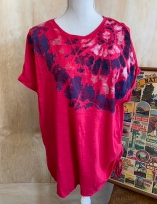 DG2 Diane Gilman Red Tie Dye Side Tie Knit Top Tee M New