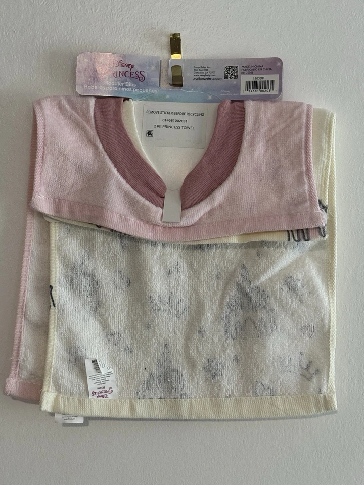 Juego de 2 baberos de una pieza para bebés niñas Disney Princess 6m+ nuevos con etiquetas Foto 4 de 4