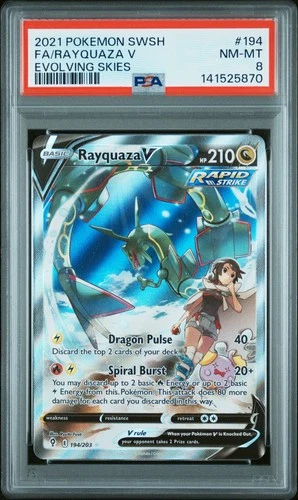 2021 POKEMON SWORD & SHIELD EVOLVING SKIES #194 FULL ART/RAYQUAZA V PSA 8