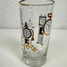 Libby Timepiece Clock High Ball Drinking Glasses Gold Black White Set of 10