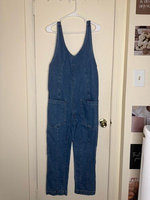 Happily Grey Blue Denim Scoop Neck Overalls Jumpsuit