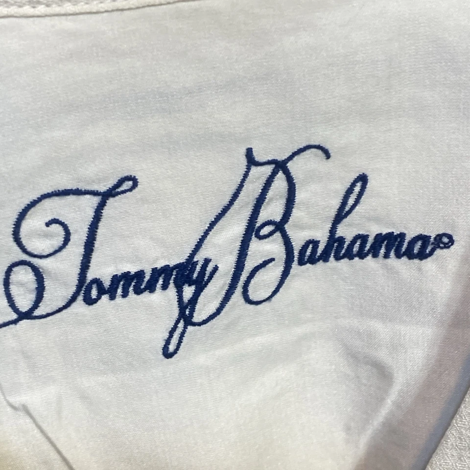 Camisa TOMMY BAHAMA Para Hombres 2XL Azul Rayas Manga Corta Abotonada Campamento Soprano T4 Foto 2 de 4