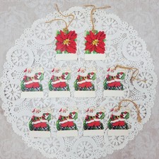 Mid Century Christmas Gift Tags Figural Santa Poinsettia Lot of 10 Ephemera