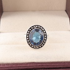 925 Sterling Silver Blue Sapphire Gemstone Beautiful Handmade Woman Gift Ring