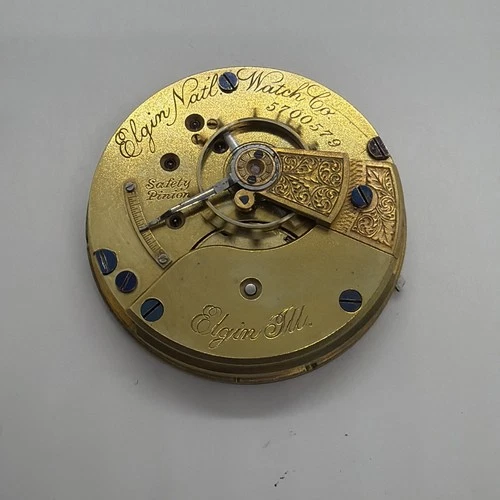 1895 Elgin Gilt Gold Grade 74 antique 18 Size Open Face movement only Runs 579