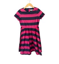 Lands End Girls 100 Cotton Pink Blue Stripe Twirl Dress 12 Preppy Summer Modest