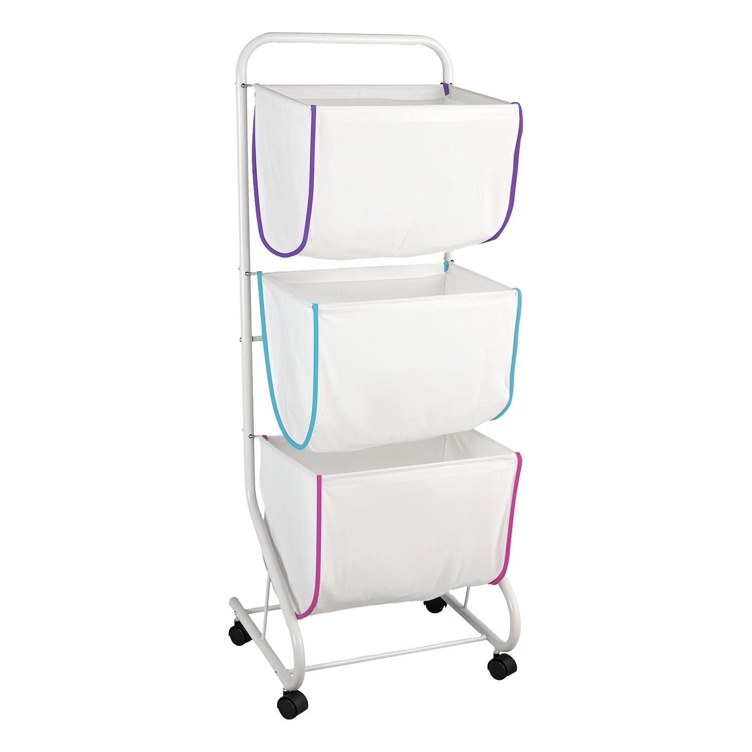 Wäschesortierer Wäschesammler Wäschewagen mit 3 abnehmbaren Körben und 4 Rollen