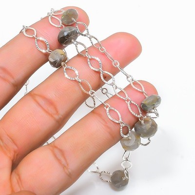 Prehnite 925 Sterling Silver Jewelry Necklace 18'' K711