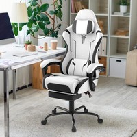 Gaming-Stuhl Ergonomisch Mit Vibrationsmassage FußStüTze HöHenverstellbar Weiß