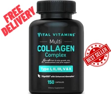 Vital Vitamins Multi Collagen Complex - Type I, II, III, V, X  - 150 Capsules