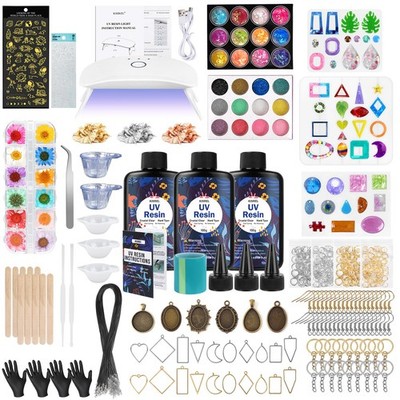 UV Resin Jewelry Making Kit, 300g Crystal Clear Resin with Light and Molds, D...