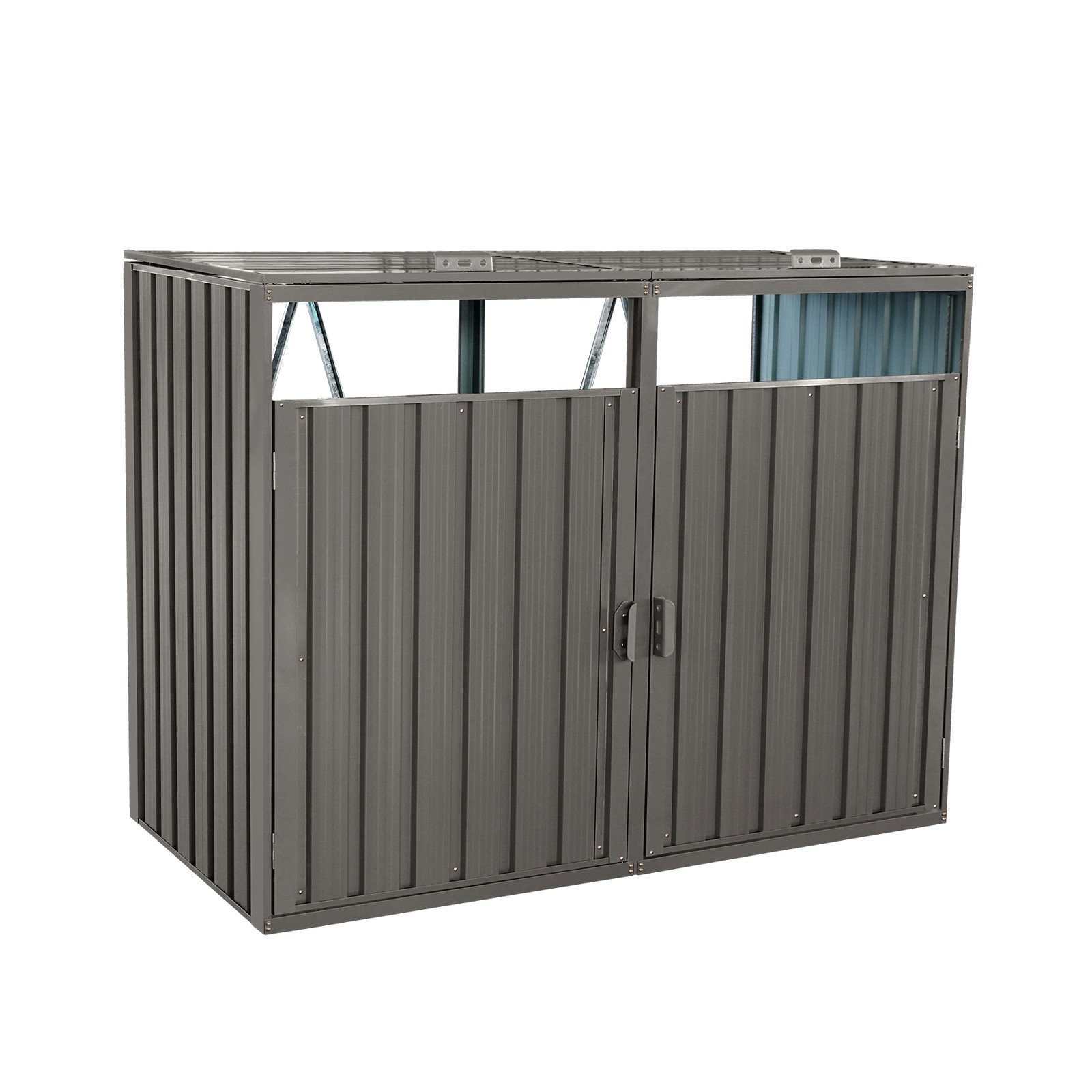 Stores 2 Trash Cans Metal Bin Shed For Garbage Storage