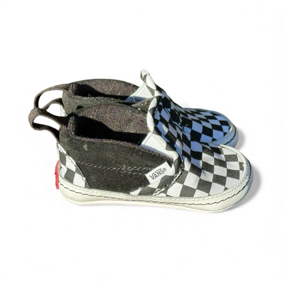 Vans Zapatos Infantiles Sin Cordones Cuna Bebé Zapatos a Cuadros Negro Blanco Suave Talla 2 Foto 2 de 4