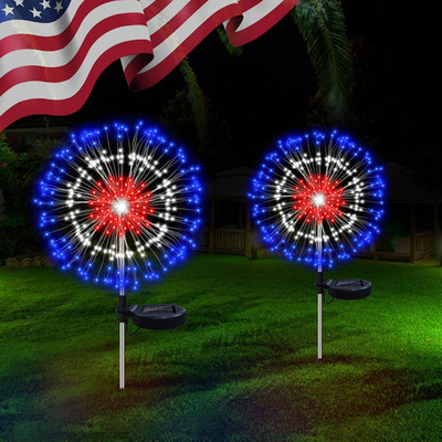 4Th of July Decorations Solar Firework Lights, 2 Pack 186 LED Red White and Blue
