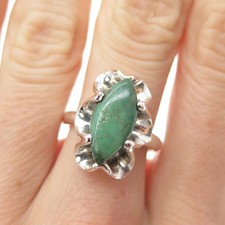 FAUS Sterling Silver Vintage Mexico Real Royston Turquoise Flower Ring Size 7
